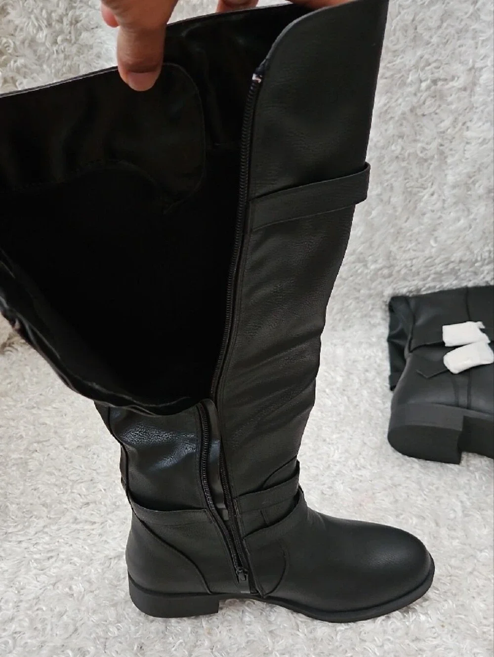 Journee Collection Black Over-the-Knee Wide Calf Buckle Riding Boots